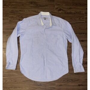 Baldwin Shirt Mens XL Blue Solid Cotton Long Sleeve Button Up Casual Made In USA